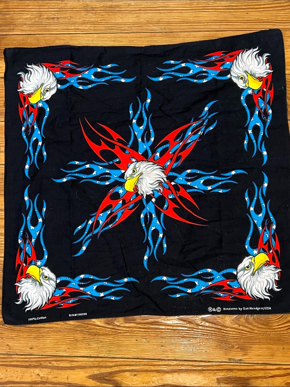 Bandana by Zan Headgear Black Eagle Print Biker